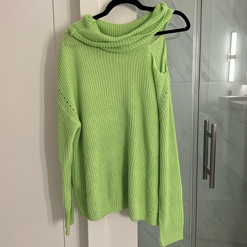 Asymmetrical Knit Sweater – Lime Green. Loose fit